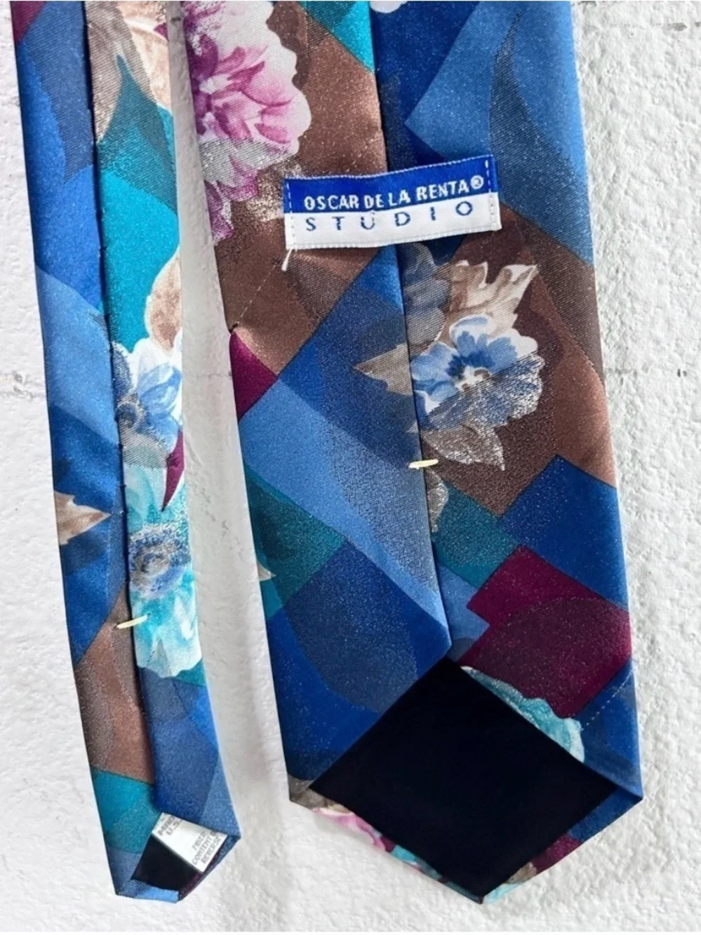 Oscar de la Renta Teal Blue Floral Silk Scarf